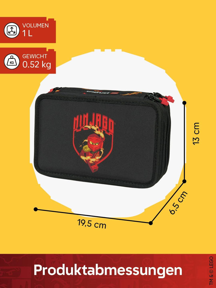 SKANDO BAGS LEGO® NINJAGO® Federmäppchen Junge gefüllt Kai – 3-Fach Federmappe mit 3 Fächern, Schulz