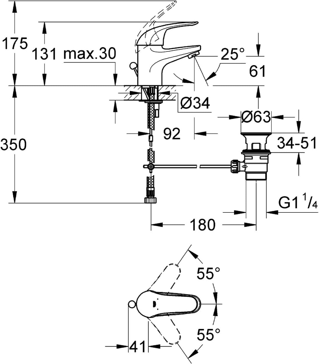 GROHE Swift - Einhand-Waschtischarmatur (Einlochmontage, Auslauf mit Mousseur), chrom, 23264000