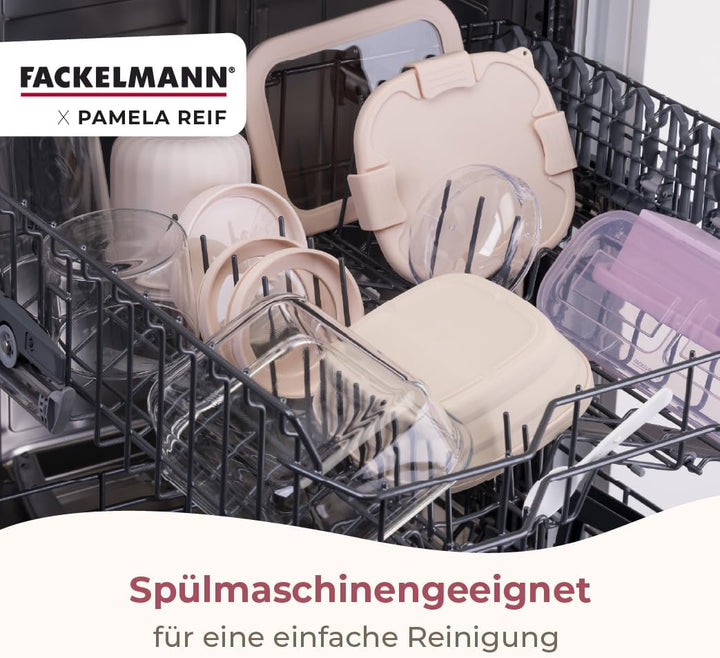 FACKELMANN x Pamela Reif Vorratsbehälter aus Glas – 4 Stück, 1000 ml, transparent mit pastellbeigem