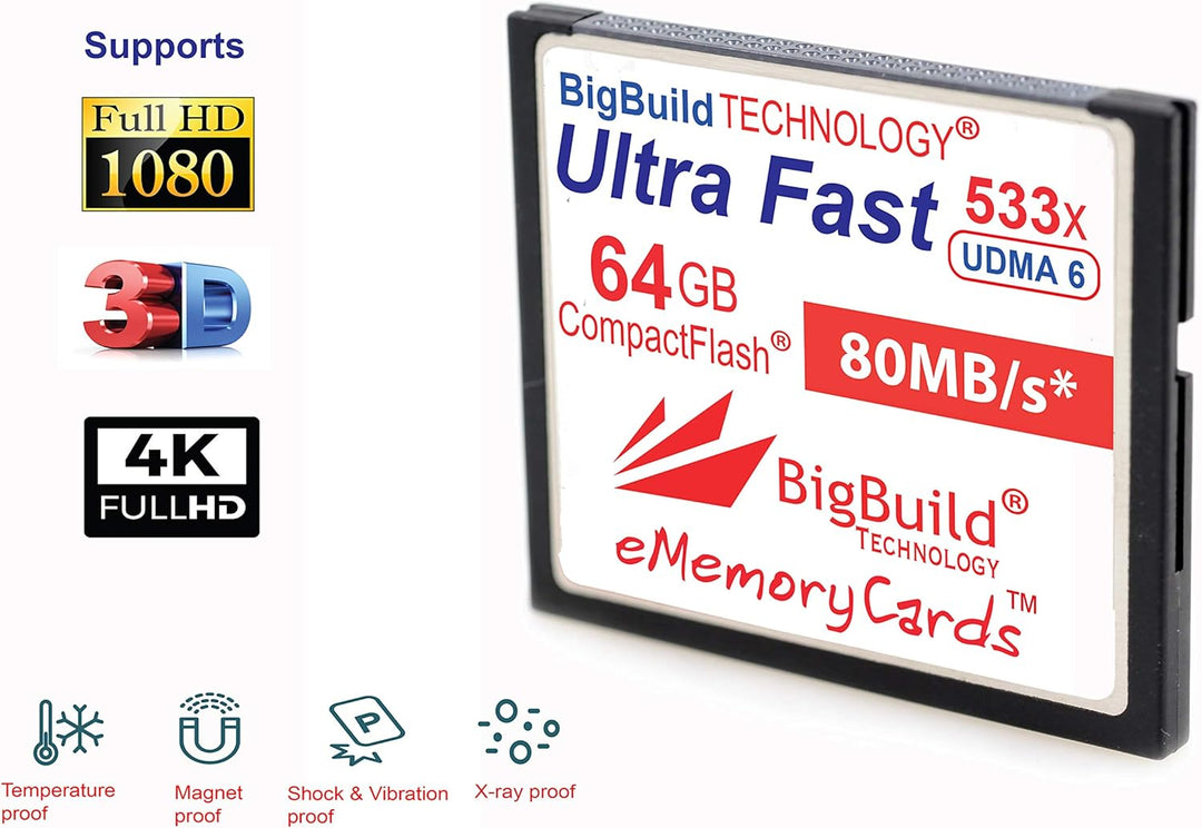 eMemoryCards 64GB Ultra Fast 80MB/s CompactFlash Speicherkarte kompatibel mit Canon 10D/20D/30D/40D/