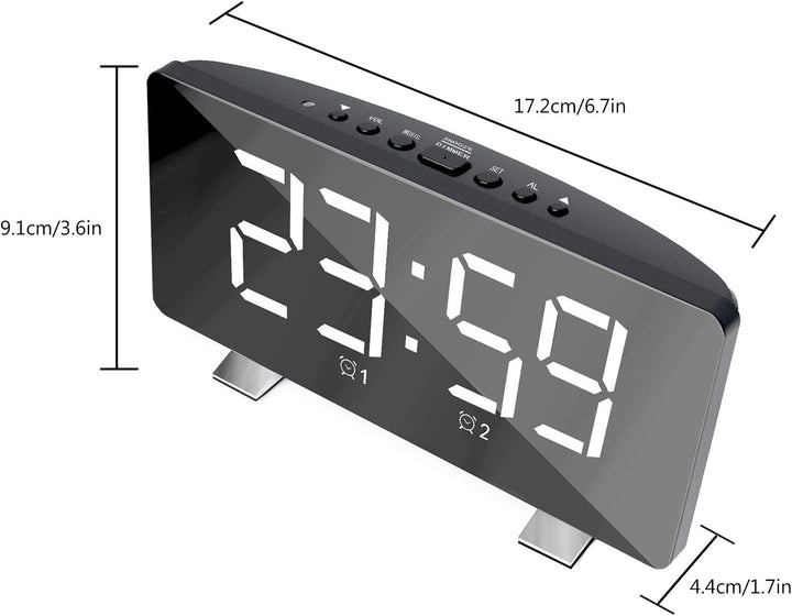 ThreeH Radiowecker für Schlafzimmer mit Zwei USB-Ladeanschlüssen 4 Dimmmodus 7,3'' LED-Bildschirm 12