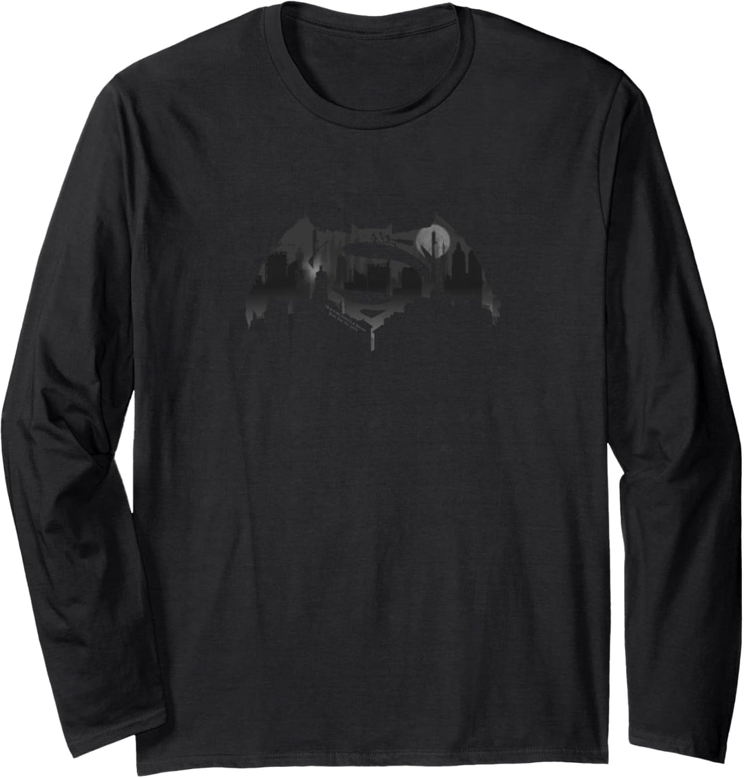 Batman v Superman Cityscape Logo Langarmshirt