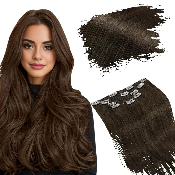 Ugeat Echthaar Clip in Extensions Schokobraun Clip Extensions Echthaar 30cm Clip in Extensions Braun