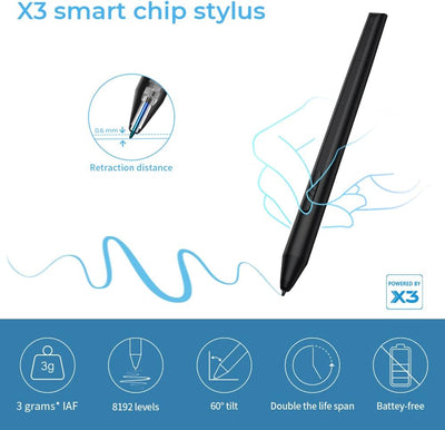 XP-PEN Deco LW Wireless Grafiktablett t 10" x 6" kabelloses Zeichenpad mit X3 Elite Stylus, 60 Grad