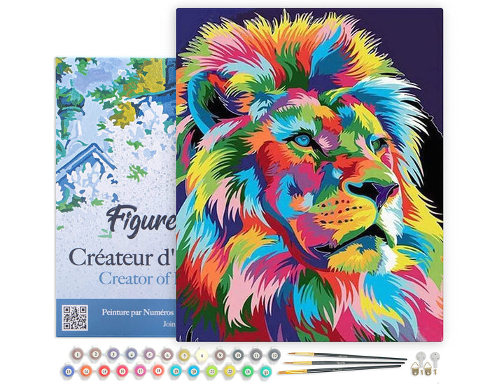 Figured'Art Malen Nach Zahlen Erwachsene Mit Rahmen Löwe Pop Art 2 - Paint by Numbers Basteln DIY Ba