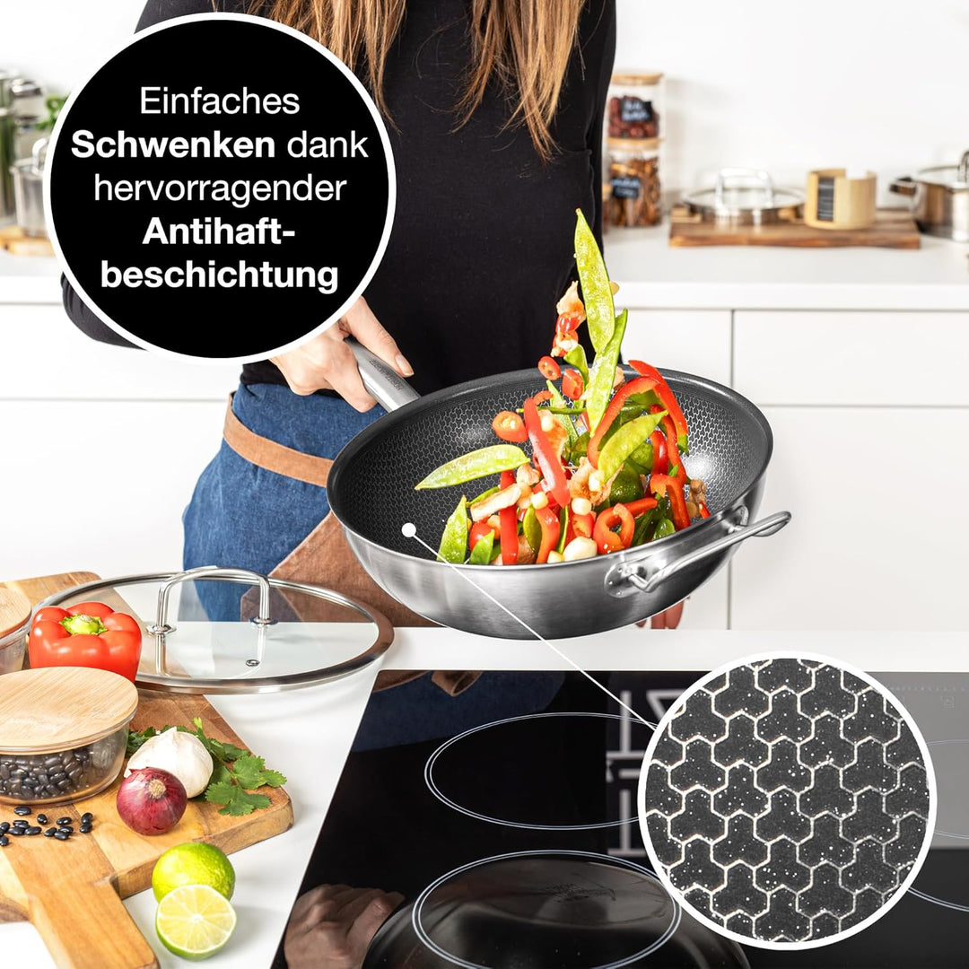 Moritz & Moritz Edelstahl Wokpfanne mit Deckel 30cm und Keramikbeschichtung der neuesten Generation