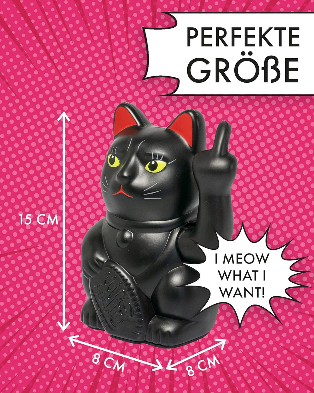 ANGRY CAT - Winkekatze Lucky CAT - Lustige winkende Katze - japanische Winkkatze mit Stinkefinger -