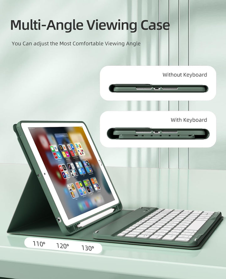 JKSML Hülle mit Tastatur für iPad 9./ 8./ 7. Generation (2021/2020/ 2019) | Soft TPU Rückseite Schut