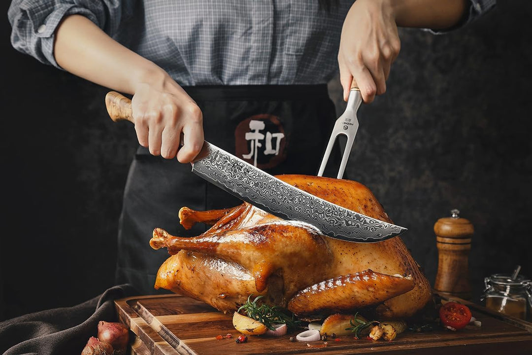 HEZHEN Damast Tranchiermesser, Damaststahl Fleischmesser Professionelle Slicer Messer, Zum Schneiden