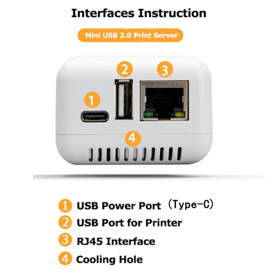 Bewinner Network Print Server – 10/100 Mbit/s auf USB 2.0 LAN Print Share Server-Adapter 5 V für Win