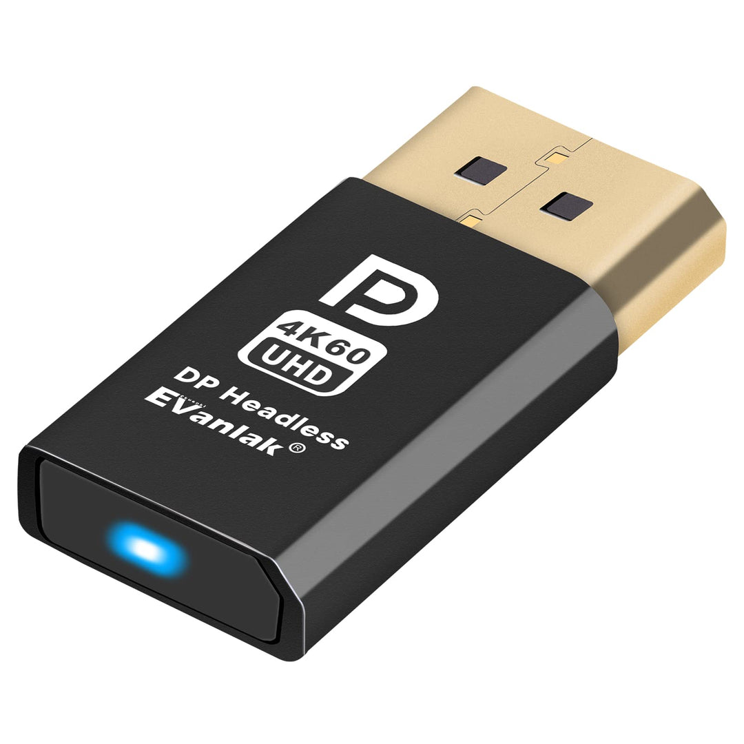 EVanlak 4K60HZ DisplayPort Headless Ghost Display Emulator für PC DP Dummy Plug -fit Headless 1080@1