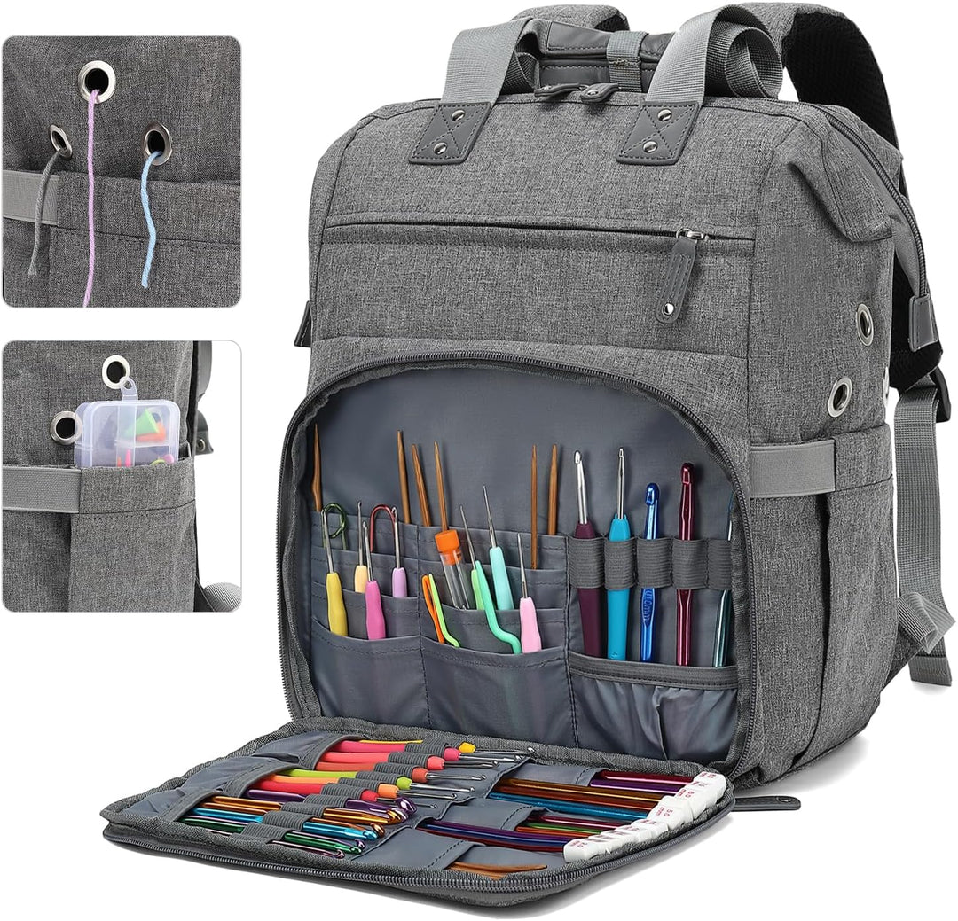 Stricktasche Rucksack, Garnaufbewahrung, Organizer, Reise-Häkeltasche mit USB-Ladeanschluss, grosse