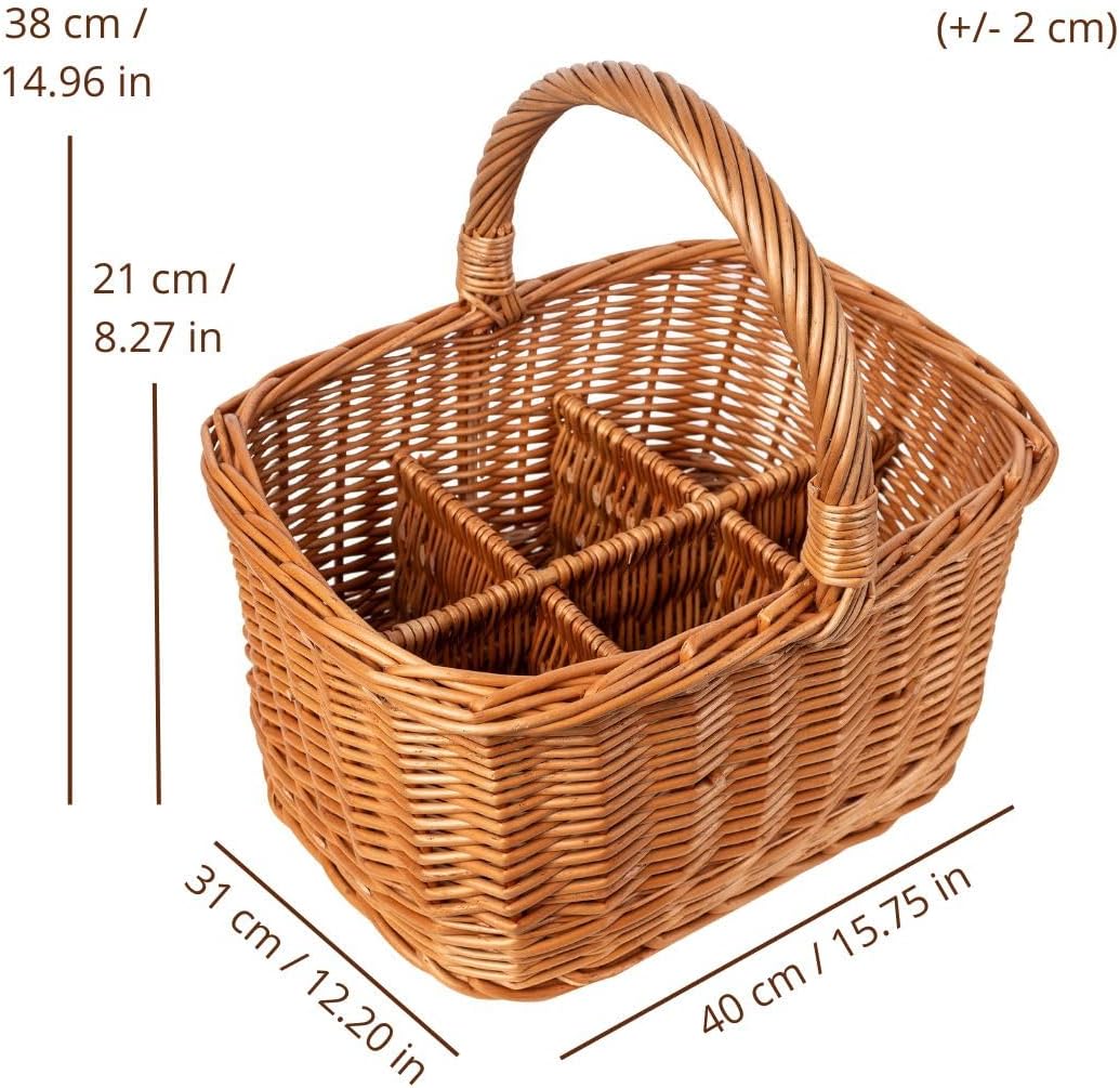 Creative Home Weidenkorb mit Henkel | Flaschenkorb 6 Flaschen | 40 x 31 x 38 cm (+/- 2 cm) | Grosser