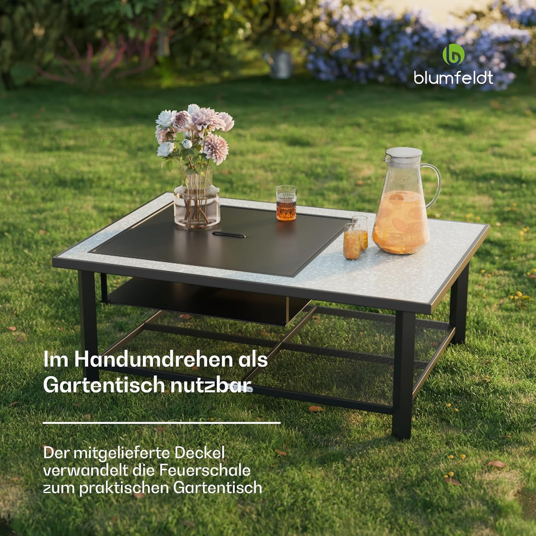 Blumfeldt Merano Avanzato L Feuerschale - 3-in-1 Feuerschale mit Grillrost & Tisch, robuster Stahlra