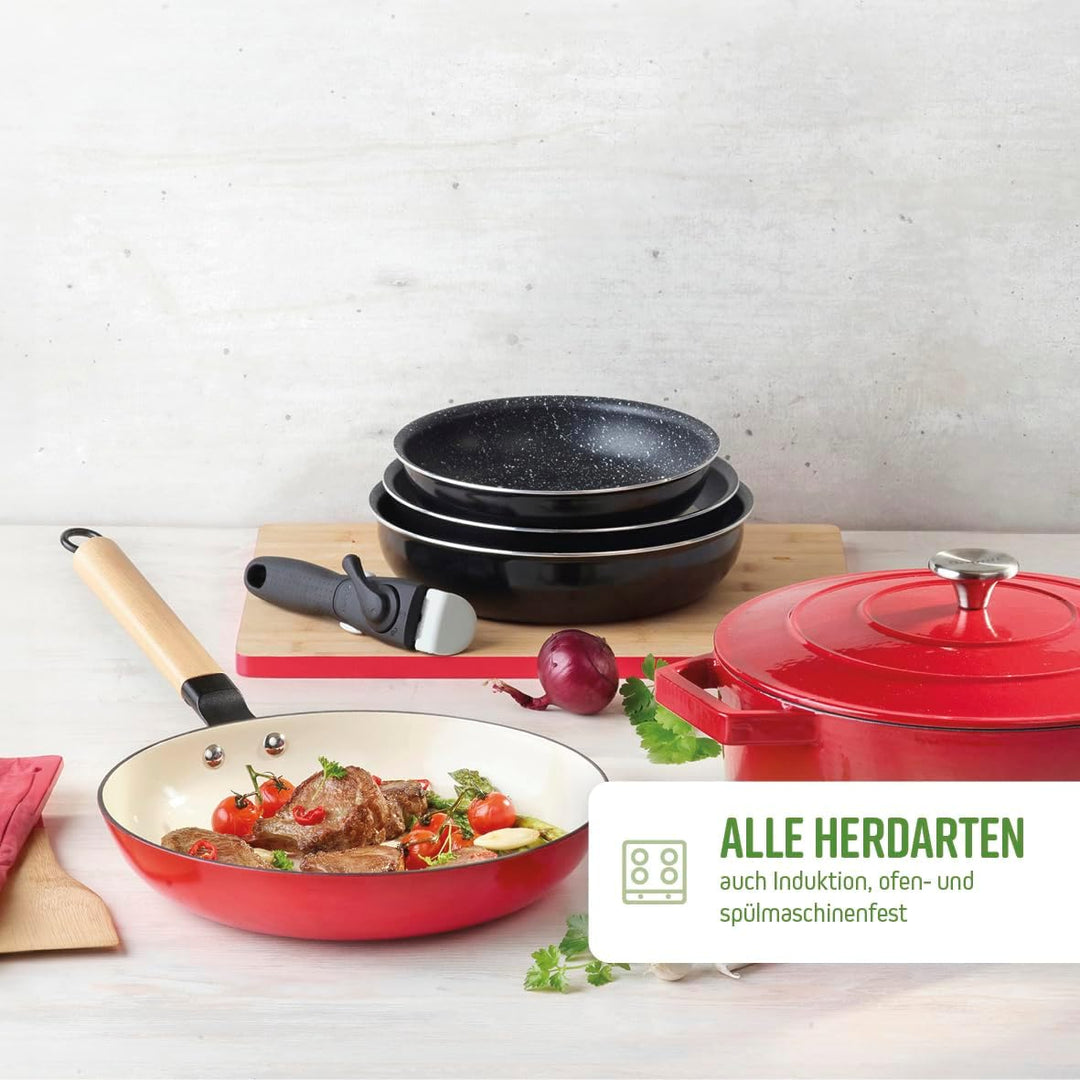 Qulinart by Brandt – Kochgeschirr aus gepresstem Aluminium – 3 Bratpfannen 20, 24 und 28 cm + 3 Töpf