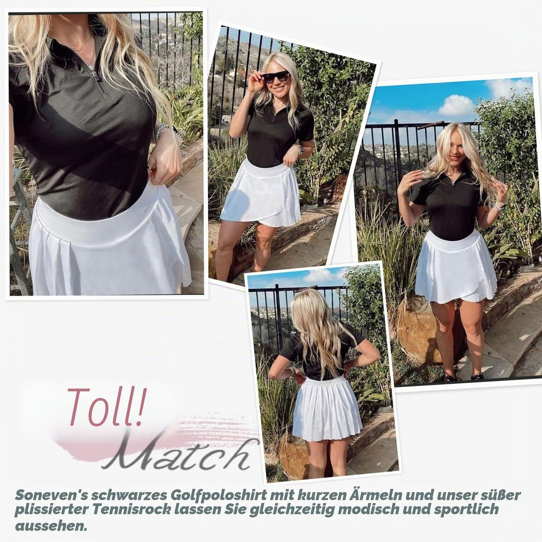 Soneven Poloshirt für Damen Kurzarm Sportshirt mit 1/4 Reissverschluss Sport Tshirts Schnelltrocknen
