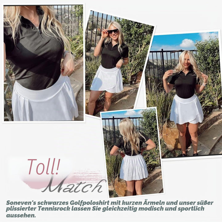 Soneven Poloshirt für Damen Kurzarm Sportshirt mit 1/4 Reissverschluss Sport Tshirts Schnelltrocknen