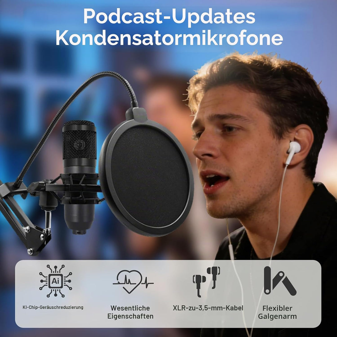 Podcast Mikrofon Bündeln, DJ Controller und BM800 Mikrofon, Gaming Mikrofon mit Arm, Audio Mixer Set