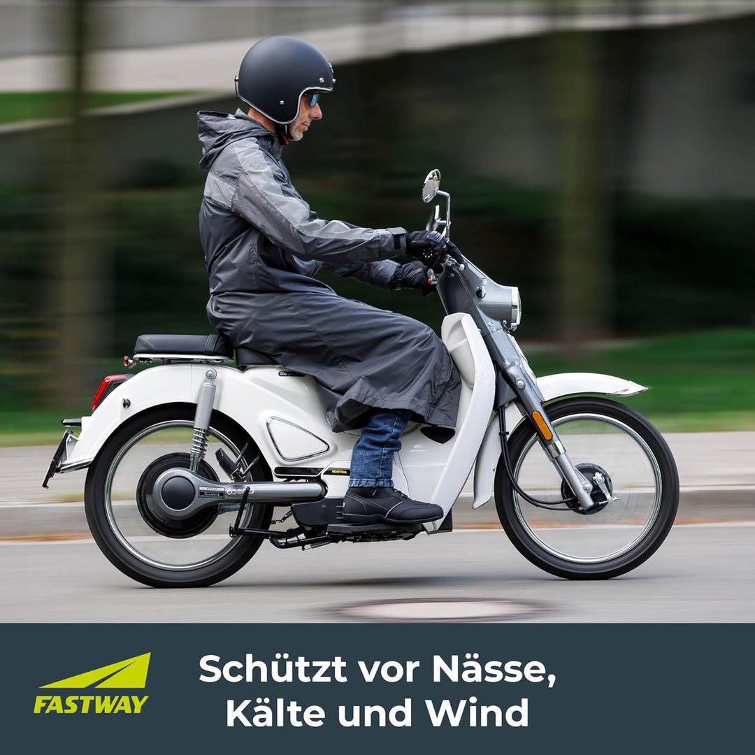 FAST WAY Regenmantel, Lange Regenjacke, Wasserdichter & Winddichter Regenponcho, Ideal für Rollerfah