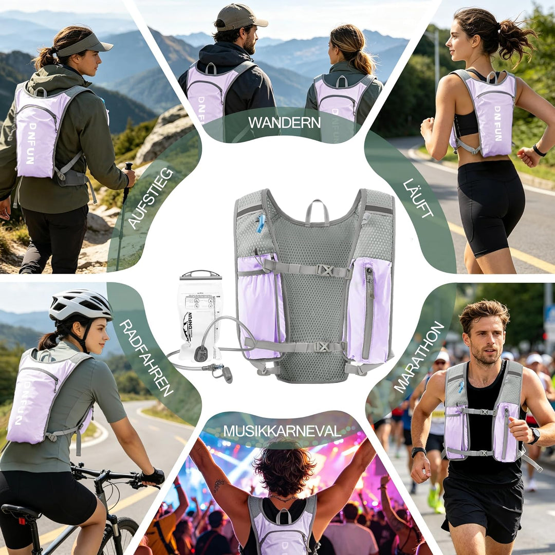 DNFUN Laufweste Damen Herren,verstellbare Trinkweste mit 1.5L Trinkflasche,5L Running Vest Trinkruck