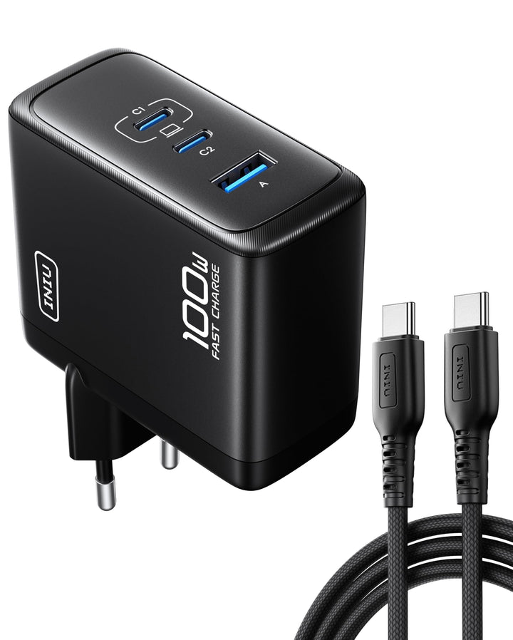 INIU 100W USB C SchnellLadegerät, (GaN Ⅲ) 3 Ports Laptop Netzteil PD PPS ladegerät Fast Charger, Kom