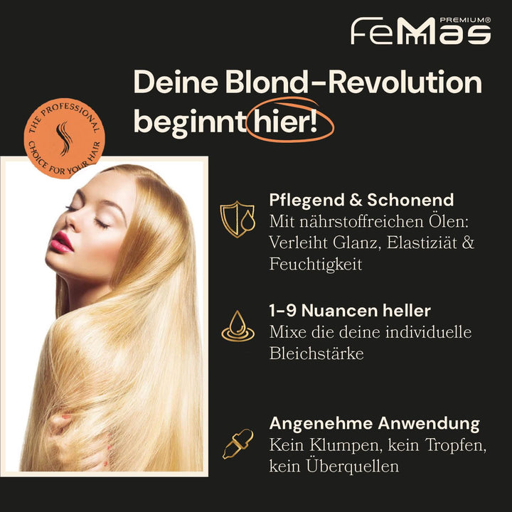 FemMas Blondierungspulver Set 500g vegan & Entwickler 3 Prozent 1L I ultra stark & staubfrei I mit n