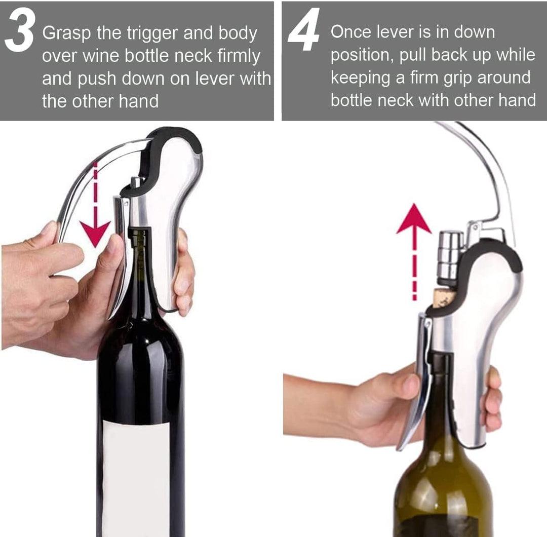 KAYCROWN Edelstahl Weinflaschenöffner, vertikaler Hebelkorkenzieher mit eingebautem Folienschneider,