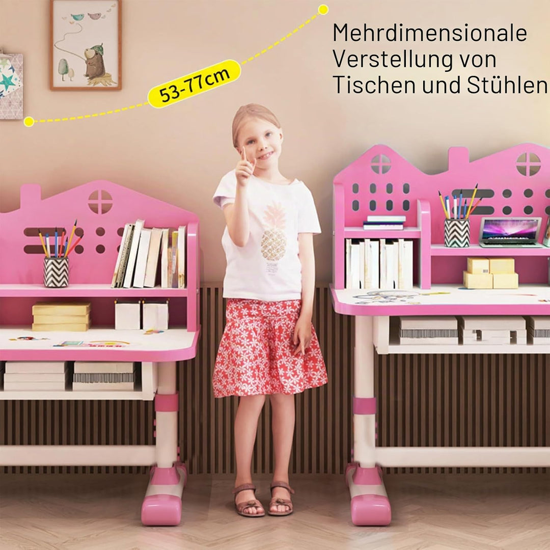 Höhenverstellbarer Kinder-Schreibtisch und Stuhl-Set, Stabiler Schreibtischstuhl Kinder ab 6 Jahren