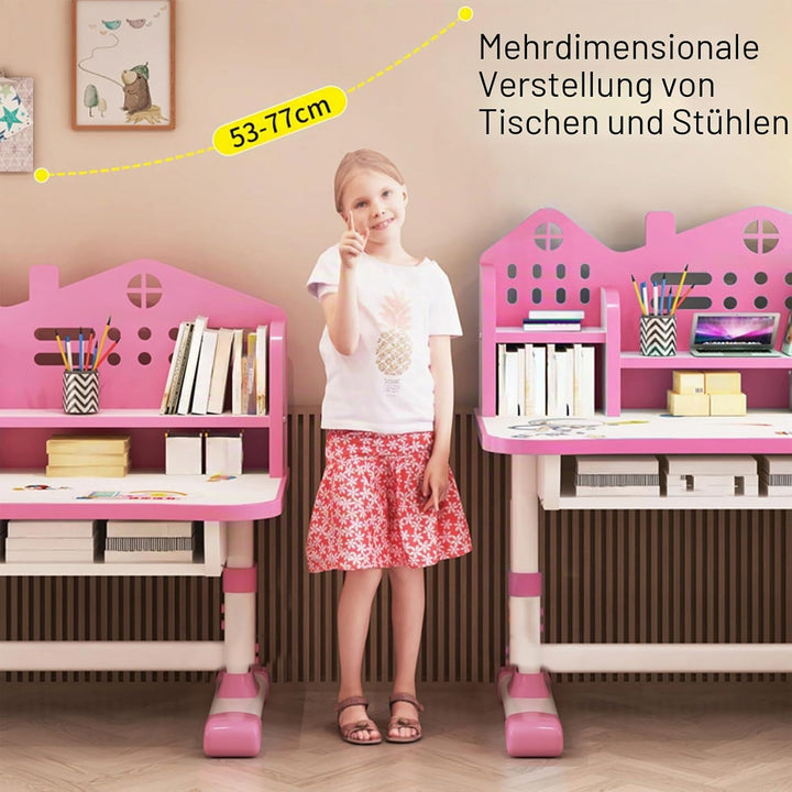Höhenverstellbarer Kinder-Schreibtisch und Stuhl-Set, Stabiler Schreibtischstuhl Kinder ab 6 Jahren