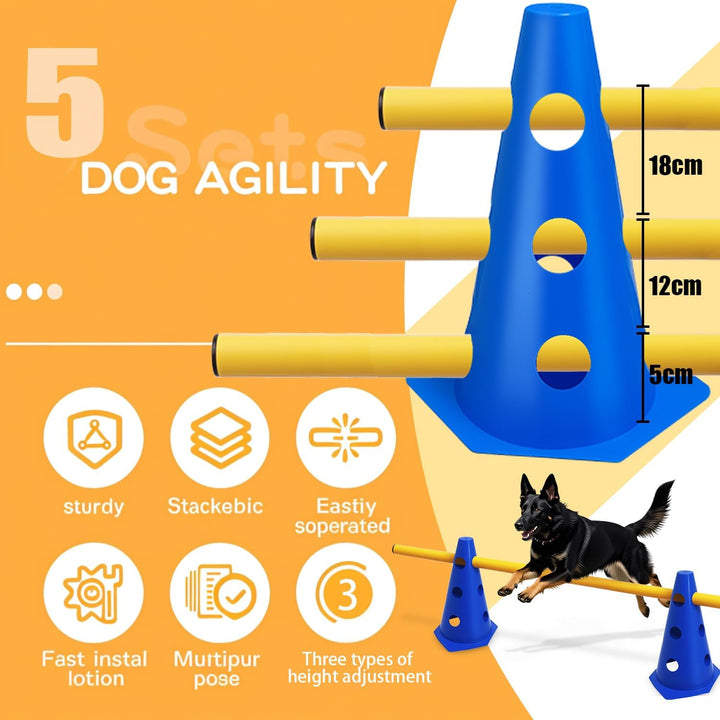 5er Sports Steckhürdenset Cavaletti Agility Set Hunde Hürden Steckhürdenset 10 Kegel 23cm + 5 Stange