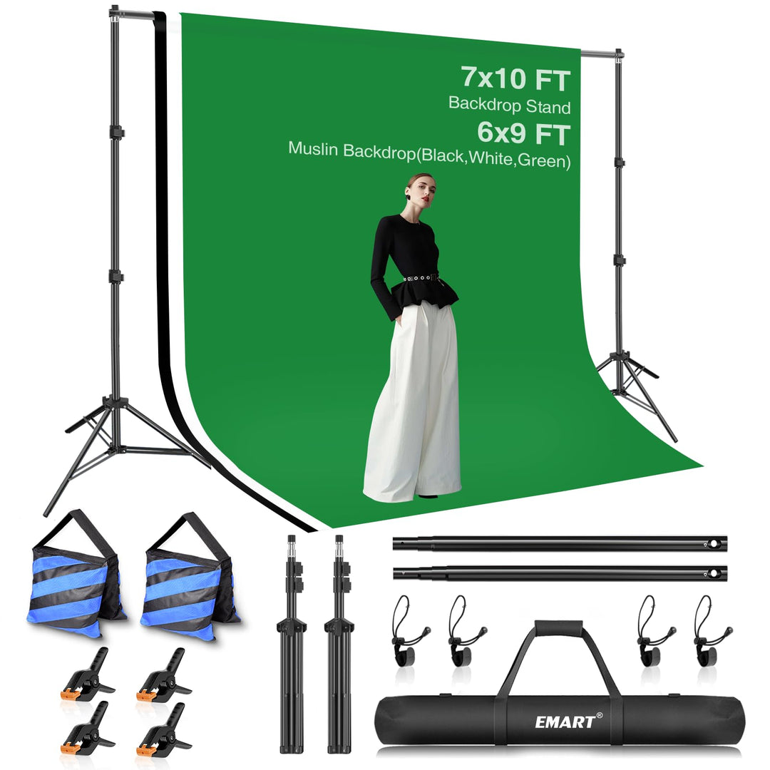 EMART Fotostudio Hintergrund Ständer Set mit Stoff, Hintergrundsystem 2m×3m mit Foto Hintergrund 1,8
