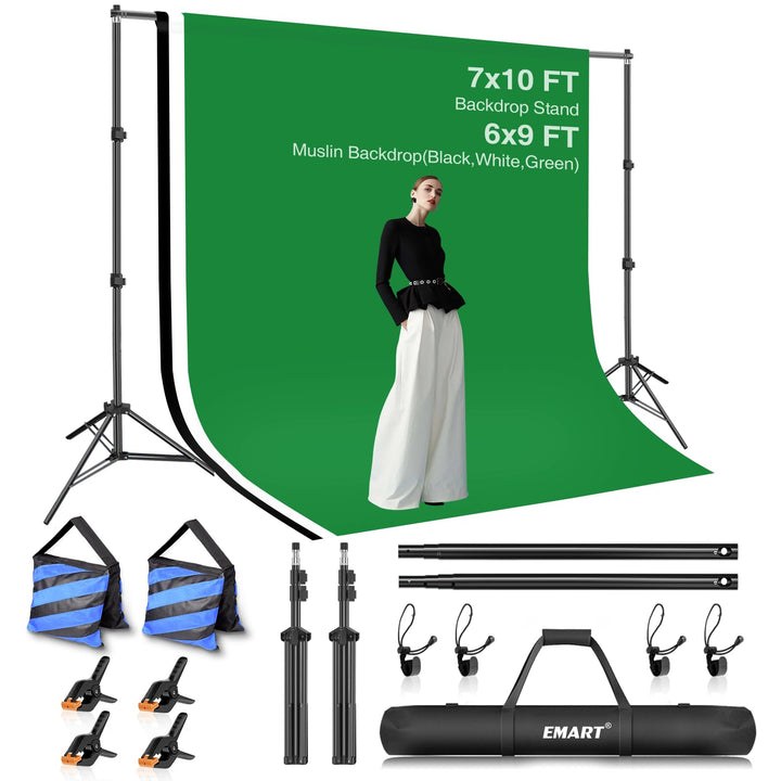 EMART Fotostudio Hintergrund Ständer Set mit Stoff, Hintergrundsystem 2m×3m mit Foto Hintergrund 1,8