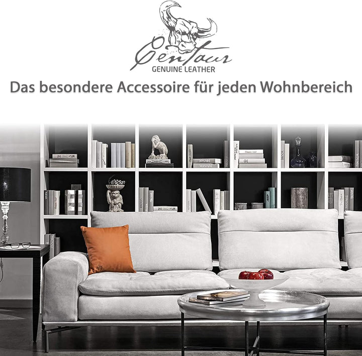 Centaur - Deko Lederkissen 40 x 40 cm für Sofa oder Schlafzimmer Cognac - Echt Leder Kissen Echtlede