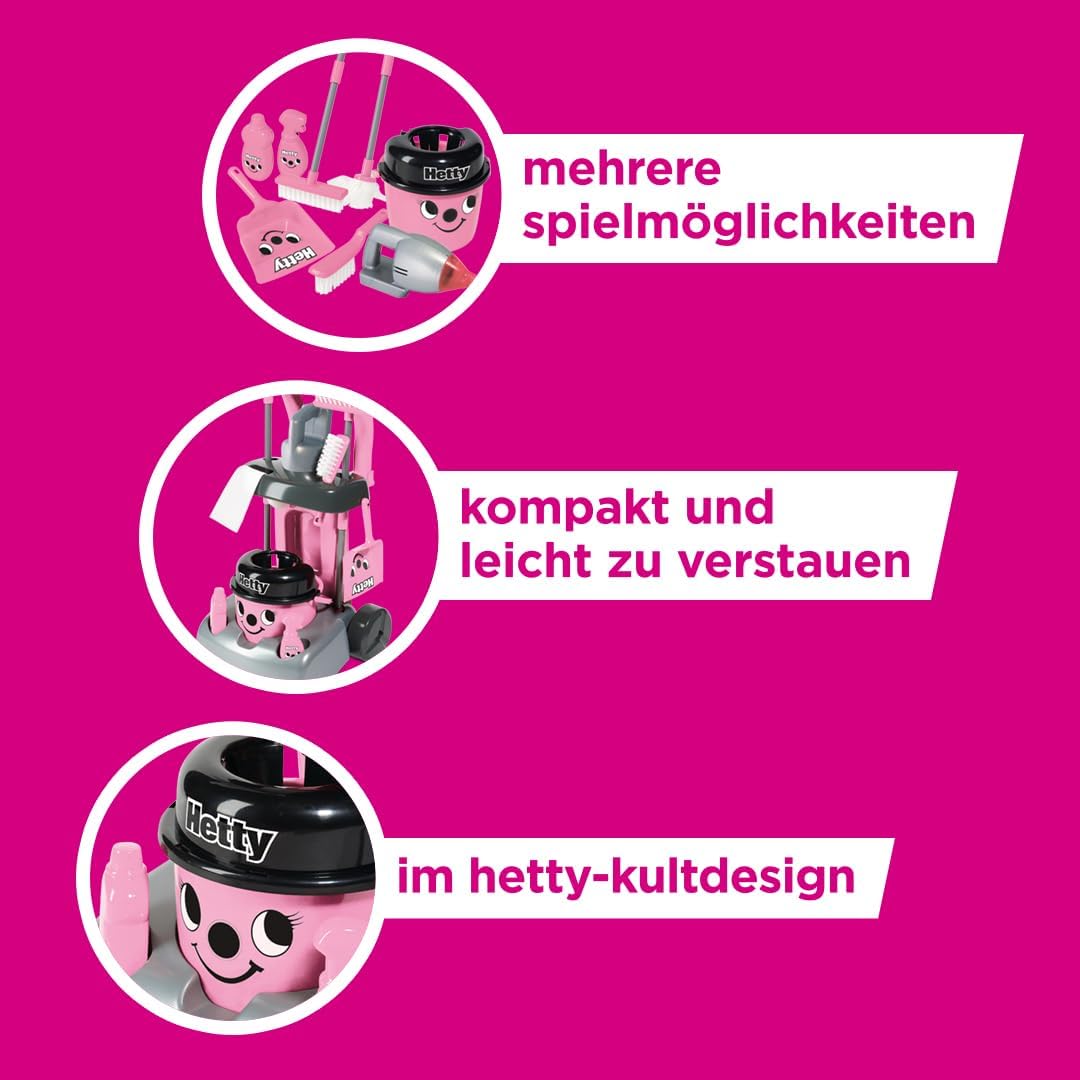 Casdon Henry & Hetty Spielzeug – Hetty Deluxe Putzwagen – Rosa Spielset im Hetty Design mit funktion