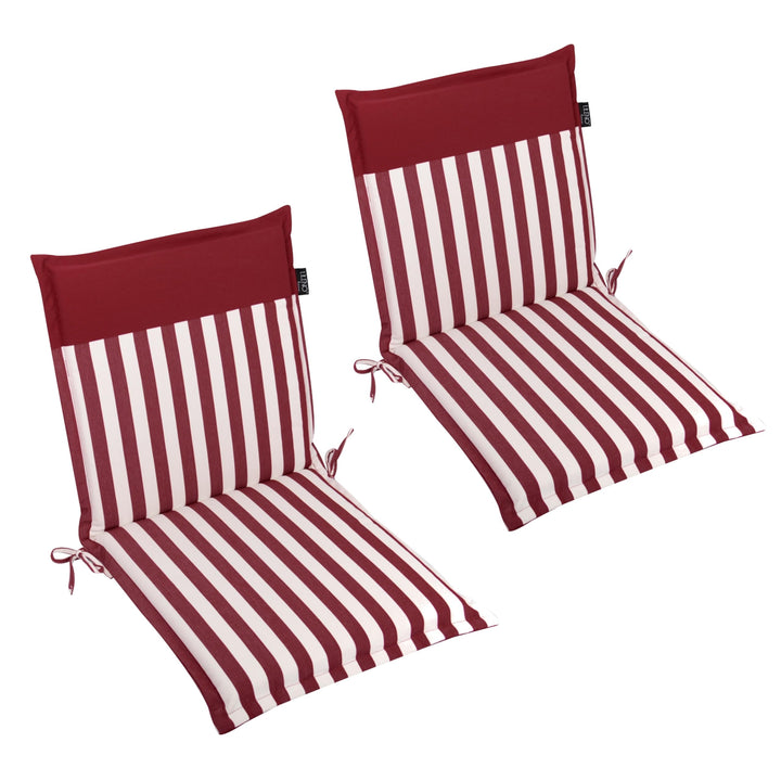 LILENO HOME Gartenstuhl Auflagen als [2er Set - Niedriglehner] in Streifen Rot - Uni Rot - Bequeme L