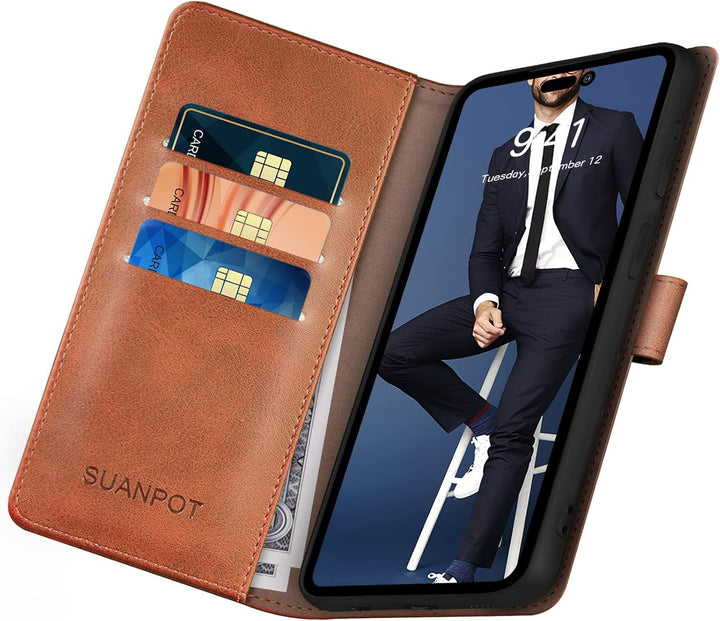 SUANPOT [RFID Schutz für iPhone 14 Pro Max 6.7" Hülle PU Leder Handyhülle Lederhülle Klapphülle Kart