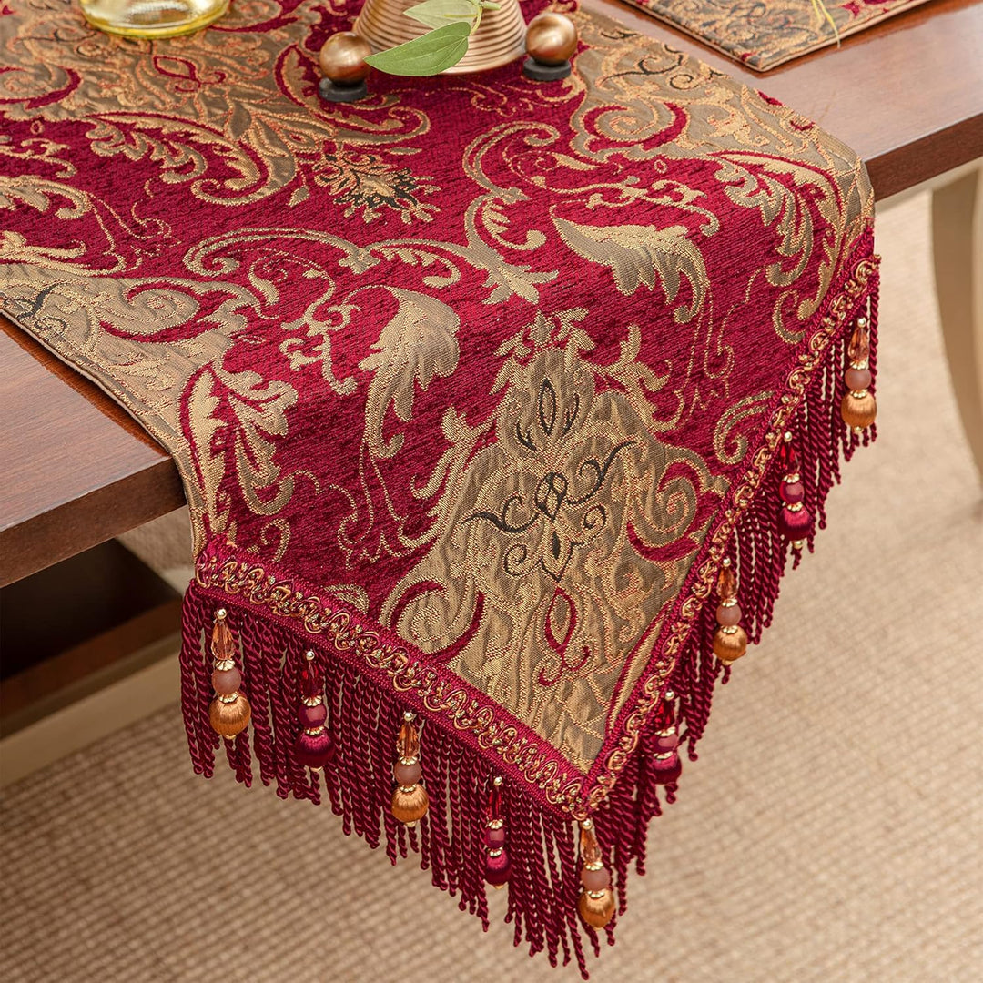 Tischläufer mit Quasten, Jacquard Tischdecke für Esstisch Urlaub Party Wohnzimmer Dekoration (33x228