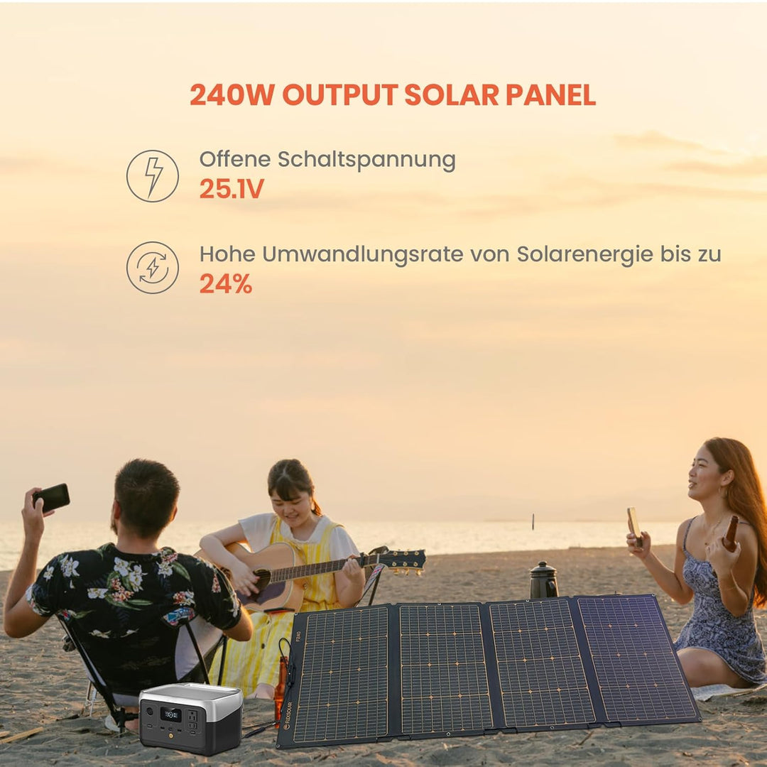 FlexSolar Solarpanel Faltbar 240W, IP67 Wasserdichtes Tragbares Solarpanel kit mit 20V-28V DC Ausgän