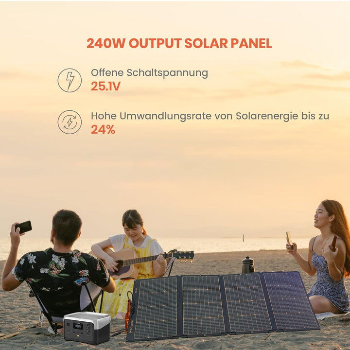 FlexSolar Solarpanel Faltbar 240W, IP67 Wasserdichtes Tragbares Solarpanel kit mit 20V-28V DC Ausgän