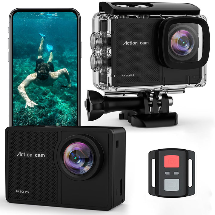 4K 60FPS Action Cam, Unterwasserkamera 48MP HD WiFi Kamera mit EIS 40M Wasserdicht Actionkameras Wei