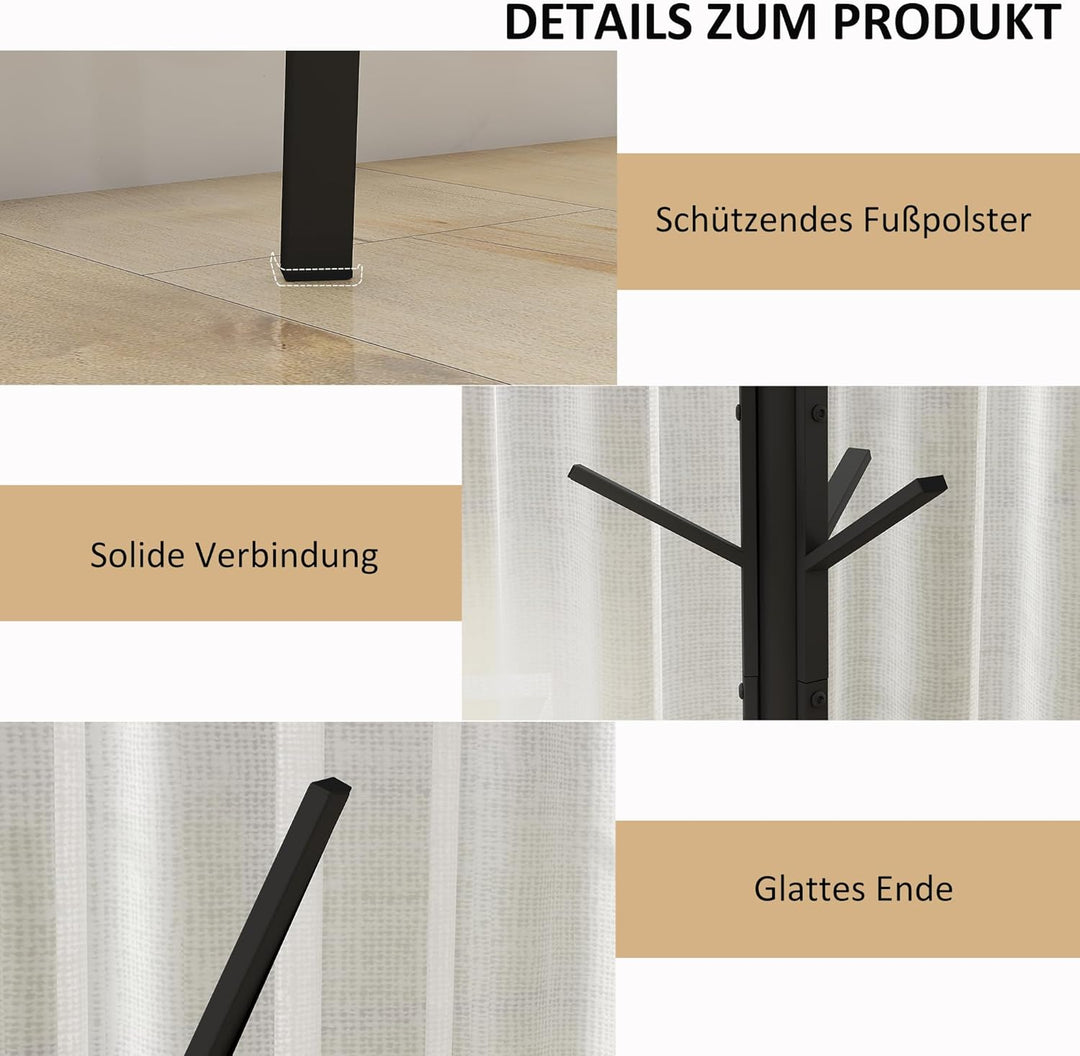 HOMCOM Garderobenständer Kleiderständer mit Ablage und 8 Haken Jackenständer Moderner Garderobe für