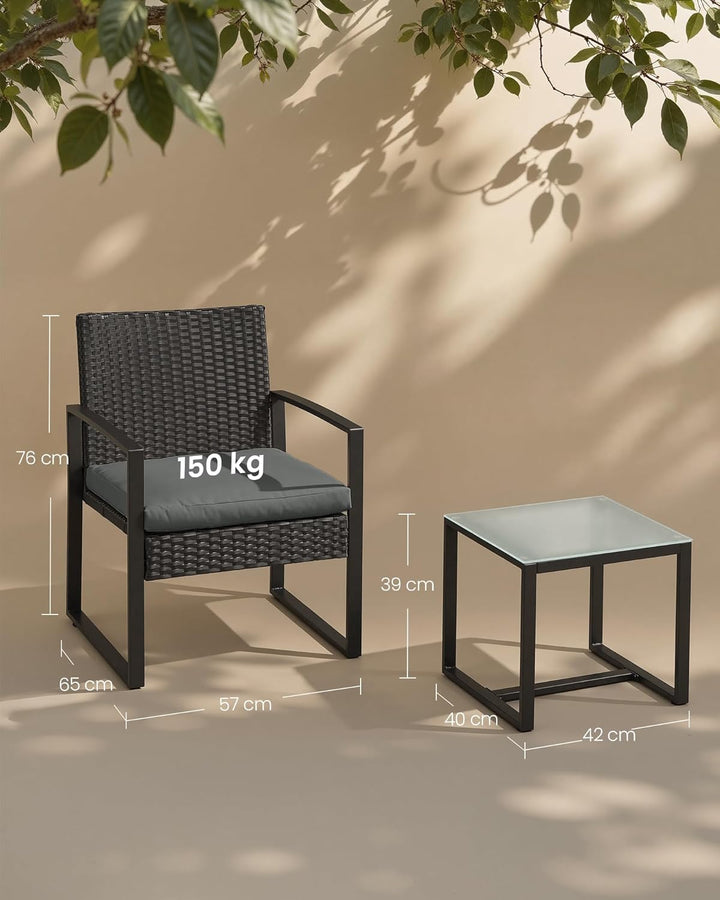SONGMICS Balkonmöbel, Gartenmöbel-Set, aus PE-Polyrattan, Lounge-Set, Tisch und 2 Stühle, Terrassenm