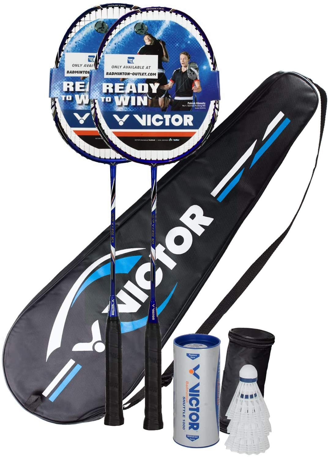 VICTOR Premium Badminton Set 2 x V-3100 inkl. Racketbag + 3 Nylonbällen