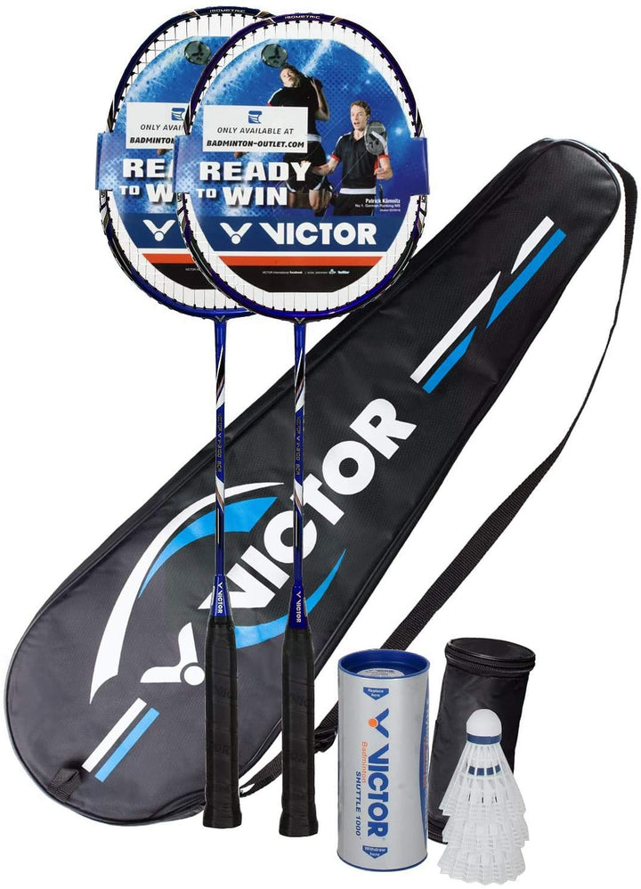 VICTOR Premium Badminton Set 2 x V-3100 inkl. Racketbag + 3 Nylonbällen