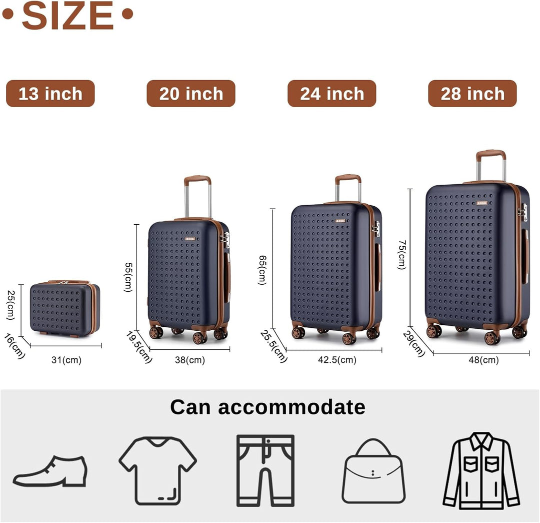 KONO Koffer Reisekoffer Trolley Kofferset 4 Teilig von ABS+PC Hartschalenkoffer mit TSA-Schloss, 4 R