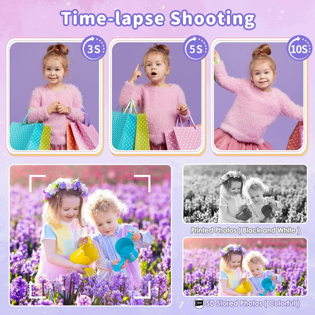 PHNIXGAM Sofortbildkamera Kinder, Digitalkamera kinderkamera fotoapparat 2.4in HD Kamera Geschenke f