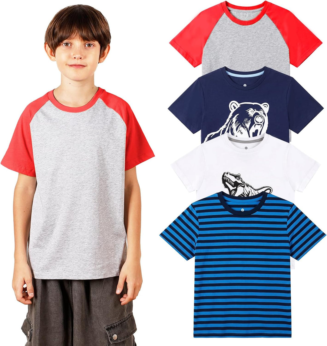LAPASA Kinder T Shirt 100% Baumwolle 4er Pack Unisex 3-13 Jahre/ 95-165 Jungen Jungs Sport Tshirt K0