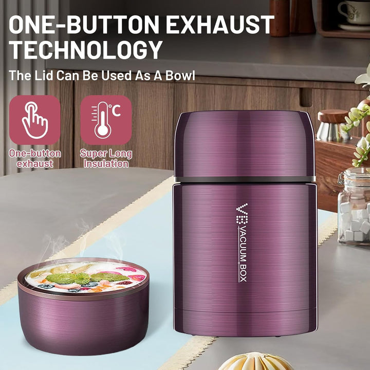 Thermobehälter für Essen 800ml,Edelstahl Warmhaltebehälter,Speisegefäss für Essen mit Gabel und Trag