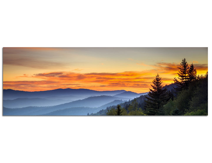 Paul Sinus Art Panoramabild auf Leinwand und Keilrahmen 150x50cm Landschaft Berge Wald Sonnenaufgang