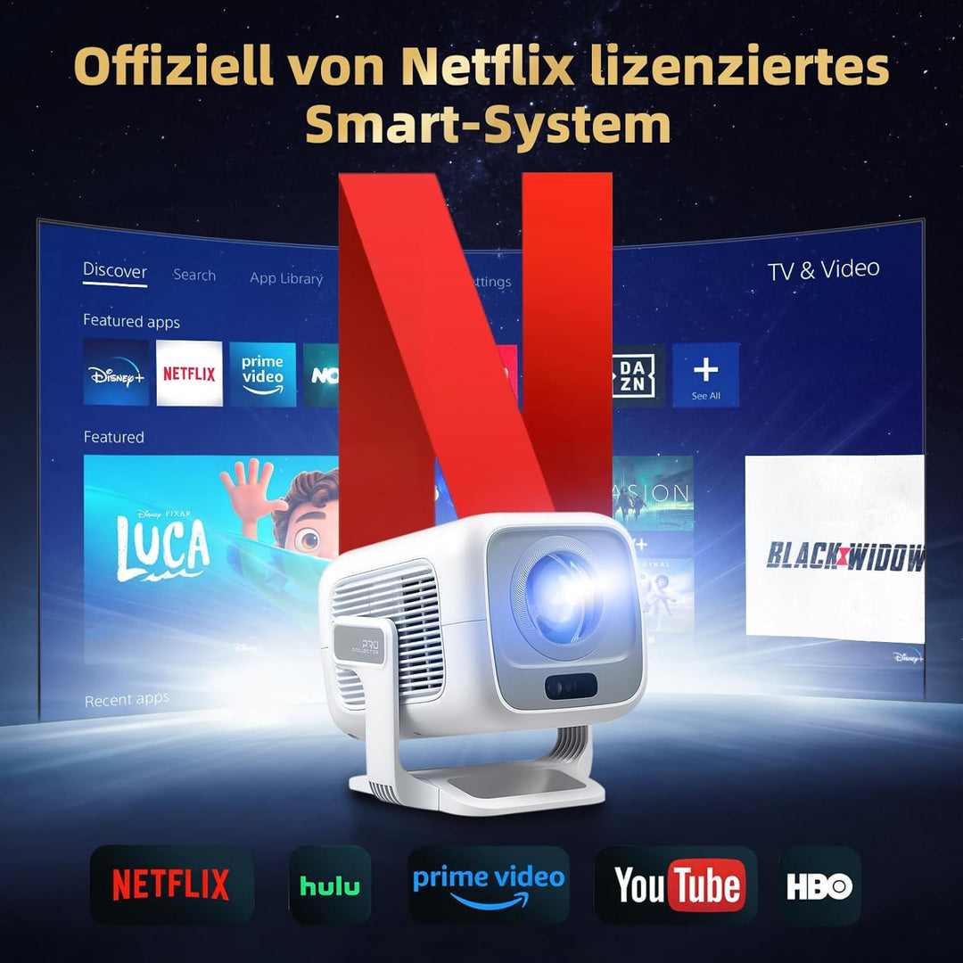 Beamer 4K [Kompatibel mit Netflix | Dolby Audio] 700 ANSI Smart-Projektor für Heimkino, Full HD 1080
